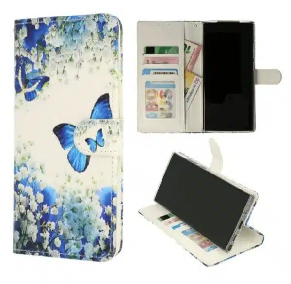 Cityhoesje - Bookcase iPhone 16 Plus – Magneetsluiting – Vlinder Blauw