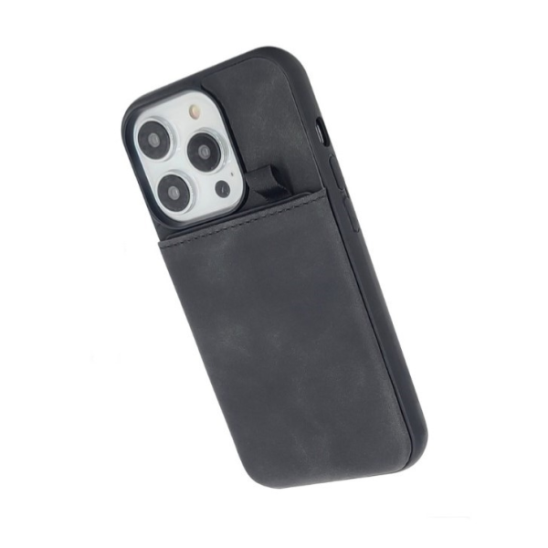 Casemania - Backcover iPhone 16 Pro Max - Pasjeshouder - Suede - Zwart