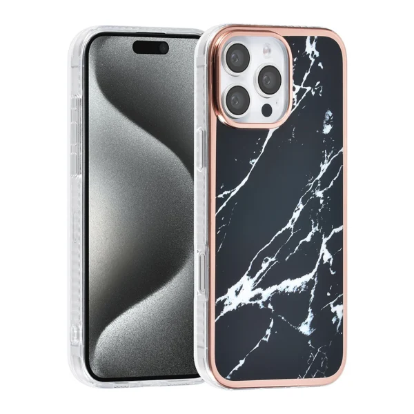 TUNIQ - Backcover iPhone 16 Pro - Silicone - Marmer Zwart
