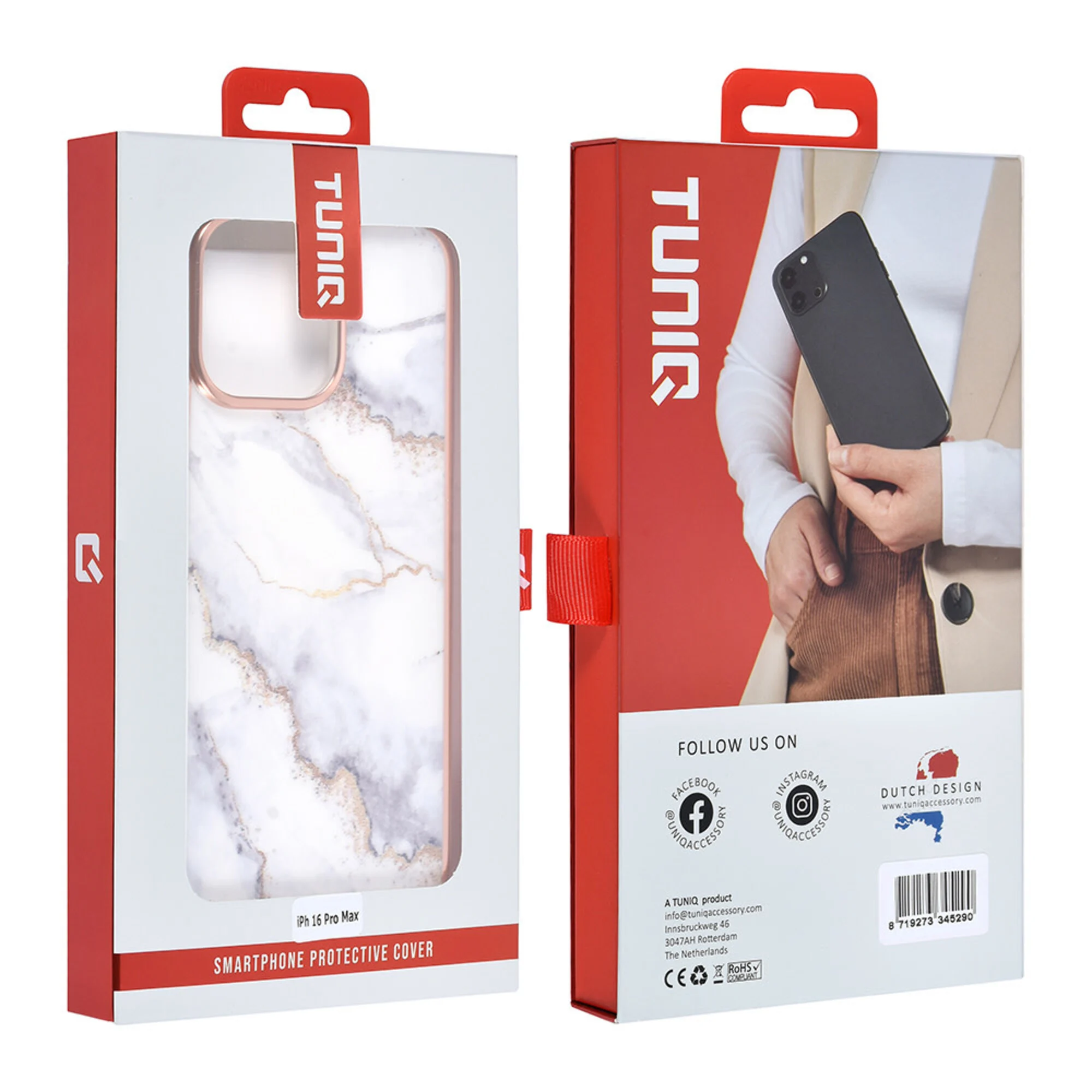 TUNIQ - Backcover iPhone 16 Pro Max - Silicone - Marmer Wit Goud - Afbeelding 5
