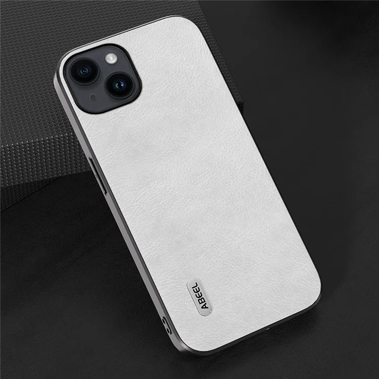 ABEEL – Backcover iPhone 15 – Cowhide Leather – Litchi – Anti-Scratch – Wit - Afbeelding 3