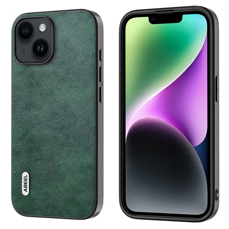 iPhone 15 Plus-Abeel Backcase Litchi Texture Anti-Dust PU Leather Coated TPU - Groen-1-Cityhoesje.nl