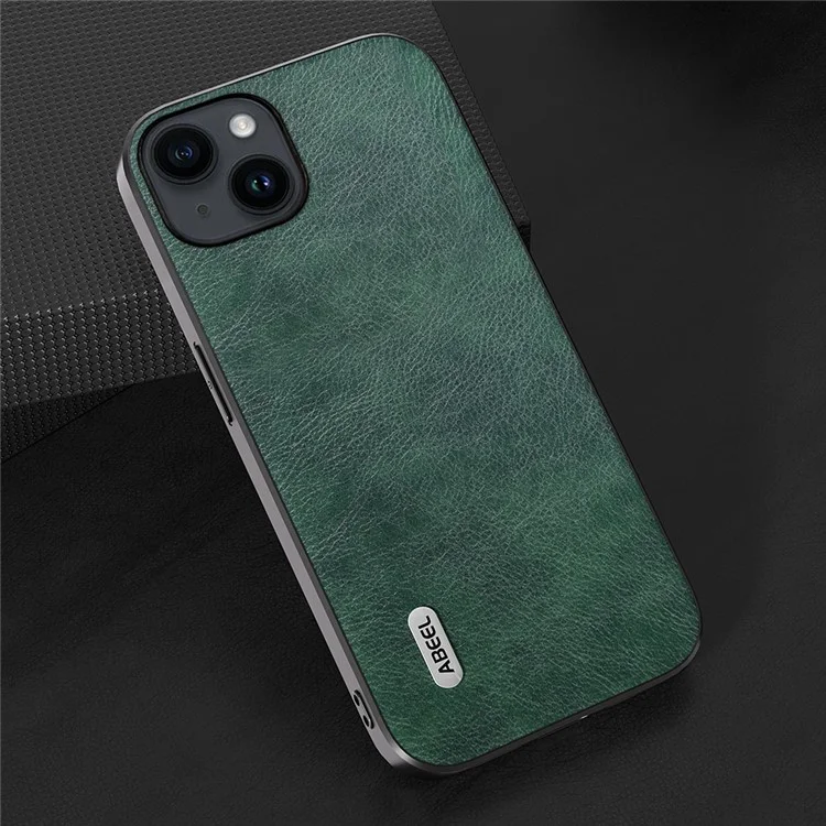iPhone 15 Plus-Abeel Backcase Litchi Texture Anti-Dust PU Leather Coated TPU - Groen-2-Cityhoesje.nl
