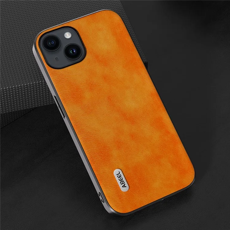 ABEEL – Backcover iPhone 14 Plus-15 Plus – Cowhide Leather – TPU – Litchi – Anti-Scratch – Oranje - Afbeelding 4