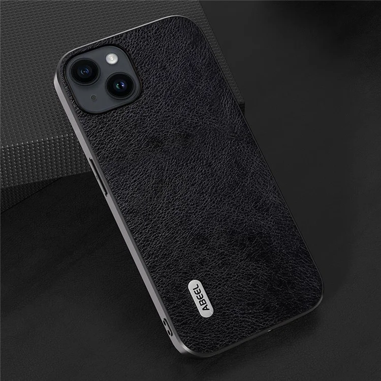 ABEEL – Backcover iPhone 14 Plus-15 Plus – Cowhide Leather – TPU – Litchi – Anti-Scratch – Zwart - Afbeelding 3