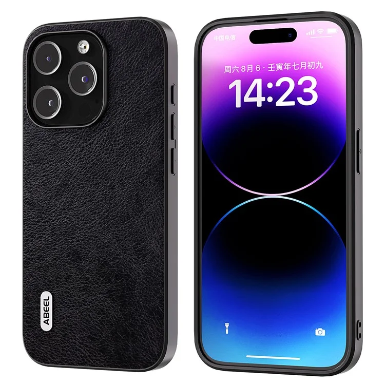 iPhone 15 Pro-Abeel Backcase Litchi Texture Anti-Dust PU Leather Coated TPU - Zwart-1-Cityhoesje.nl