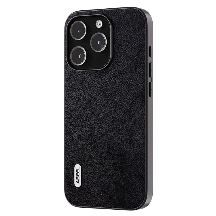 iPhone 15 Pro-Abeel Backcase Litchi Texture Anti-Dust PU Leather Coated TPU - Zwart-2-Cityhoesje.nl