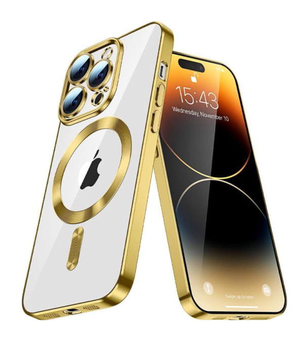 Cityhoesje - Backcover iPhone 16 Pro - Magsafe - Goud - Transparant