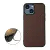 Cityhoesje-iPhone 15-Backcover-Carbon Fiber Texture PU Leather Coated TPU Case -Bruin-2-Cityhoesje.nl