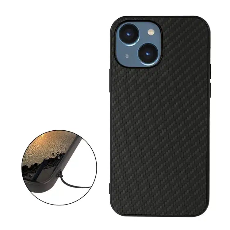 Cityhoesje – iPhone 15 – Backcover hoesje – Carbon Fiber Texture PU – Zwart - Afbeelding 6