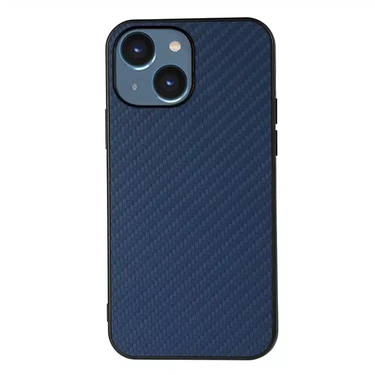 Cityhoesje - Backcover iPhone 14 Plus -15 Plus - Carbon Fiber Texture PU – Blauw - Afbeelding 1