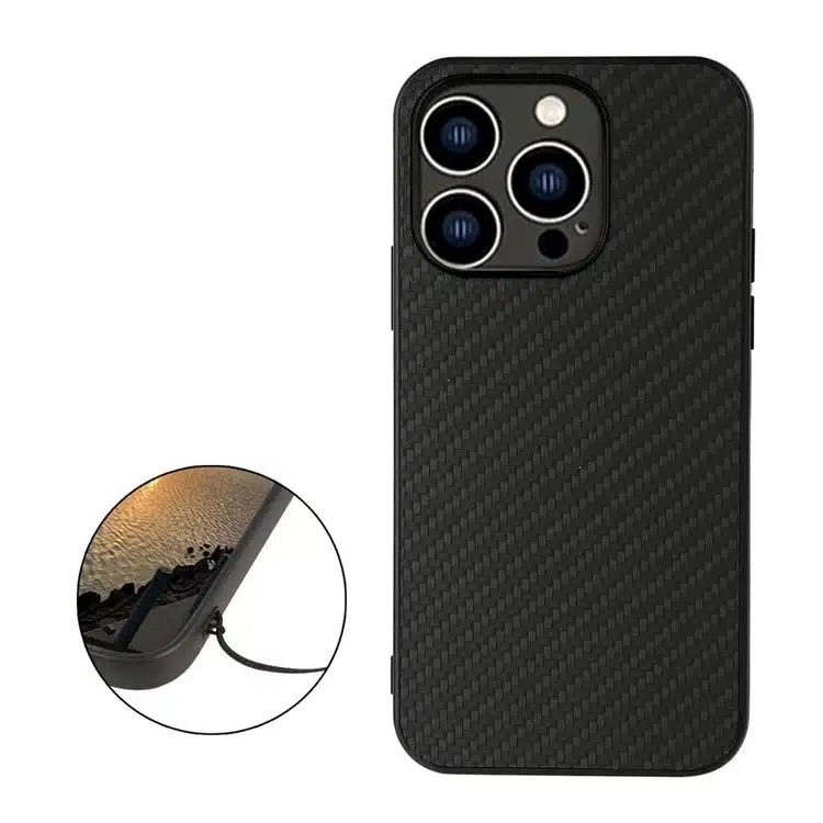 Cityhoesje - Backcover iPhone 15 Pro - Carbon Fiber Texture PU - Zwart - Afbeelding 3