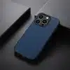 Cityhoesje-iPhone 15 Pro Max Backcover-Carbon Fiber Texture PU Leather Coated TPU Case - Blauw-3-Cityhoesje.nl