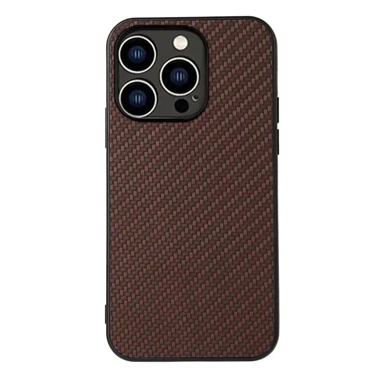 Cityhoesje - Backcover iPhone 15 Pro - Carbon Fiber Texture PU - Bruin - Afbeelding 1