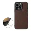 Cityhoesje-iPhone 15 Pro Max Backcover-Carbon Fiber Texture PU Leather Coated TPU Case -Bruin-2-Cityhoesje.nl