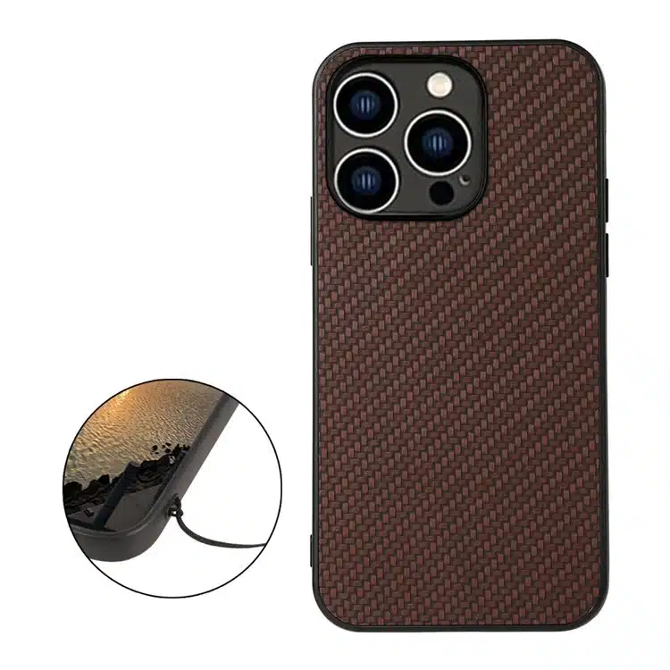 Cityhoesje - Backcover iPhone 15 Pro - Carbon Fiber Texture PU - Bruin - Afbeelding 3