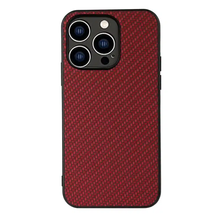 Cityhoesje – Backcover iPhone 15 Pro Max – Carbon Fiber Texture PU – Rood - Afbeelding 1