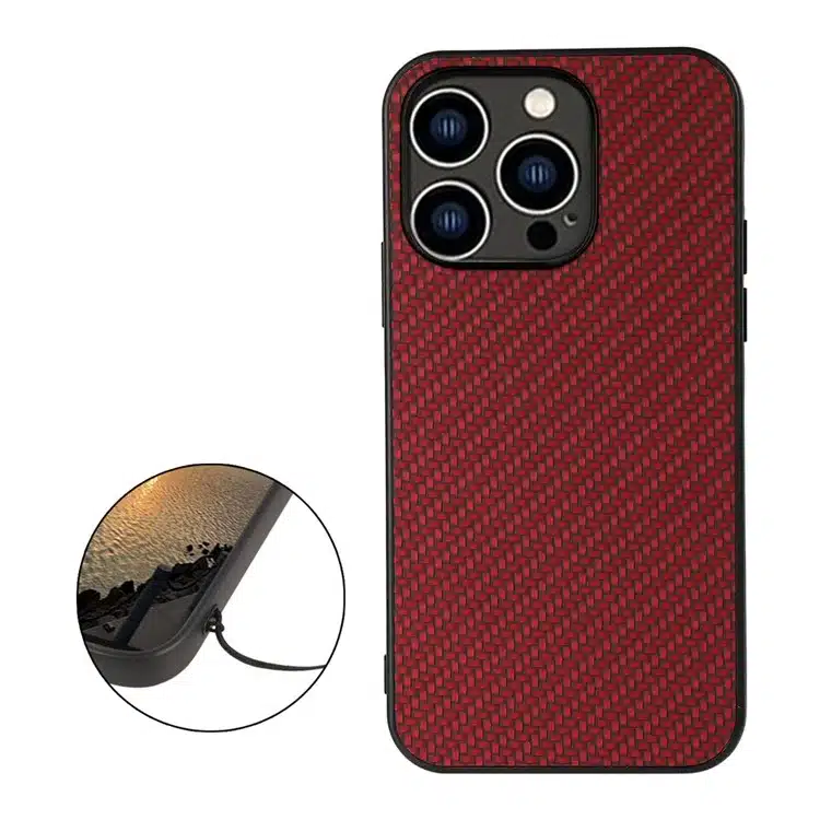 Cityhoesje – Backcover iPhone 15 Pro Max – Carbon Fiber Texture PU – Rood - Afbeelding 5