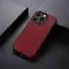 Cityhoesje-iPhone 15 Pro Max Backcover-Carbon Fiber Texture PU Leather Coated TPU Case -Rood-3-Cityhoesje.nl