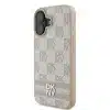 DKNY iPhone 16 Backcover hoesje PU Leather Checkered Pattern and Stripe - Roze-4-Cityhoesje.nl