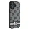 DKNY iPhone 16 Backcover hoesje PU Leather Checkered Pattern and Stripe - Zwart-3-Cityhoesje.nl