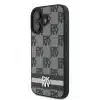 DKNY iPhone 16 Backcover hoesje PU Leather Checkered Pattern and Stripe - Zwart-4-Cityhoesje.nl