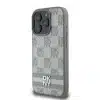 DKNY iPhone 16 Pro Backcover hoesje PU Leather Checkered Pattern and Stripe - Beige-4-Cityhoesje.nl