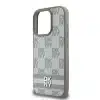 DKNY iPhone 16 Pro Backcover hoesje PU Leather Checkered Pattern and Stripe - Beige-5-Cityhoesje.nl