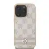 DKNY iPhone 16 Pro Backcover hoesje PU Leather Checkered Pattern and Stripe - Roze-2-Cityhoesje.nl