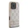 DKNY iPhone 16 Pro Backcover hoesje PU Leather Checkered Pattern and Stripe - Roze-3-Cityhoesje.nl