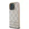 DKNY iPhone 16 Pro Backcover hoesje PU Leather Checkered Pattern and Stripe - Roze-4-Cityhoesje.nl