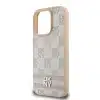 DKNY iPhone 16 Pro Backcover hoesje PU Leather Checkered Pattern and Stripe - Roze-5-Cityhoesje.nl