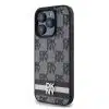 DKNY iPhone 16 Pro Backcover hoesje PU Leather Checkered Pattern and Stripe - Zwart-4-Cityhoesje.nl