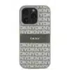 DKNY iPhone 16 Pro Backcover hoesje PU Leather Repeat Pattern Tonal Stripe - Beige-2-Cityhoesje.nl