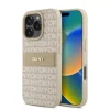 DKNY iPhone 16 Pro Backcover hoesje PU Leather Repeat Pattern Tonal Stripe - Roze-1-Cityhoesje.nl