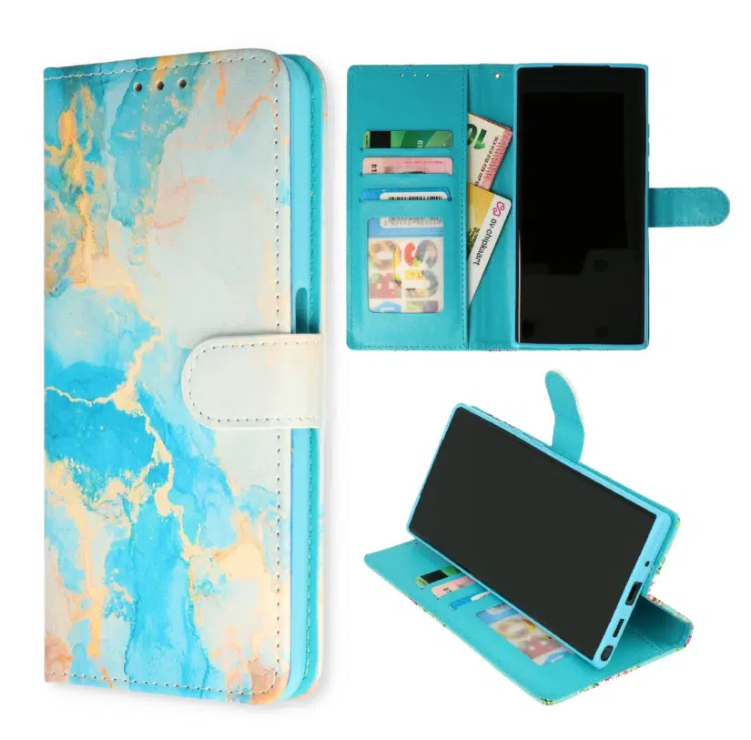 Samsung A16 -Bookcase Print-Marmer Blauw-Goud-1-Cityhoesje.nl (2)