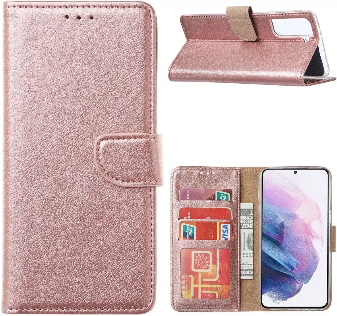 Cityhoesje – Geschikt voor Samsung S24/S25 – Pasjeshouder – Roségoud - Afbeelding 1