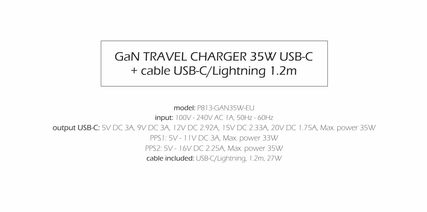 Swissten - 35W USB-C - Travel Charger With Lightning To USB-C Cable - 1.2m - Zwart - Afbeelding 4