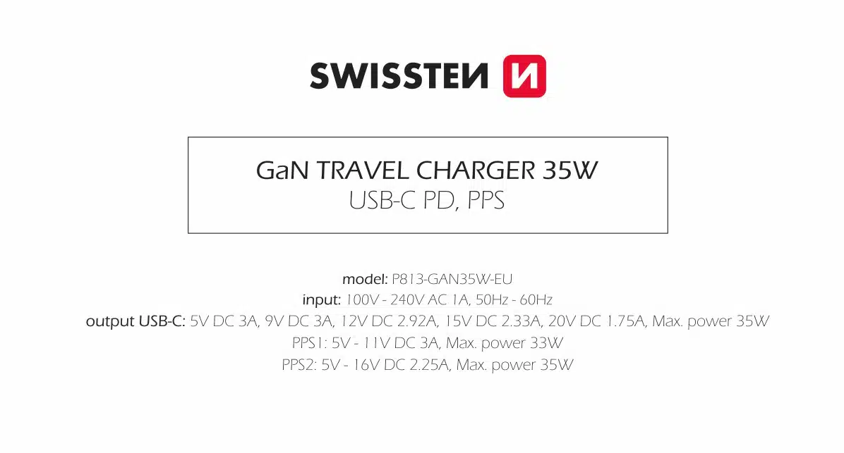 Swissten - 35W - USB-C Travel Charger - With USB-C To USB-C Cable - 1.2m - Wit - Afbeelding 2