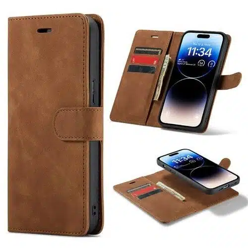 Cityhoesje-Bookcase 2 in1 iPhone 16e-17e-Bruin - Afbeelding 1