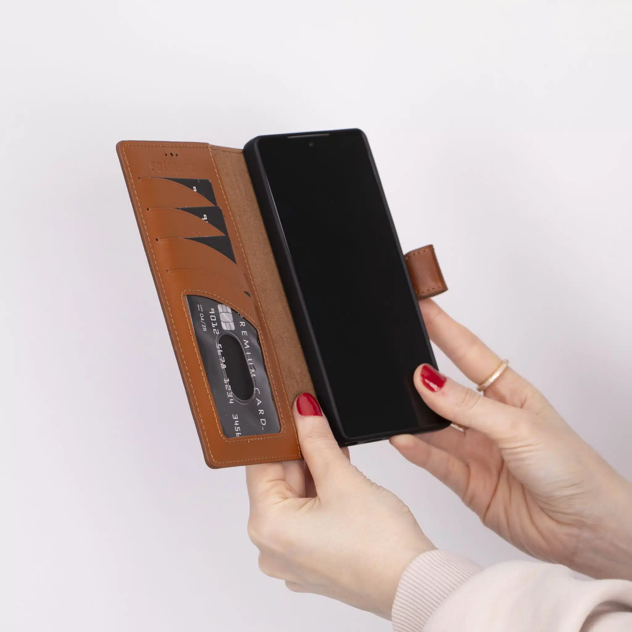 Solidenz Moda – Geschikt voor – Samsung S25 Ultra – Echt leren – Bookcase – DonkerBruin - Afbeelding 3