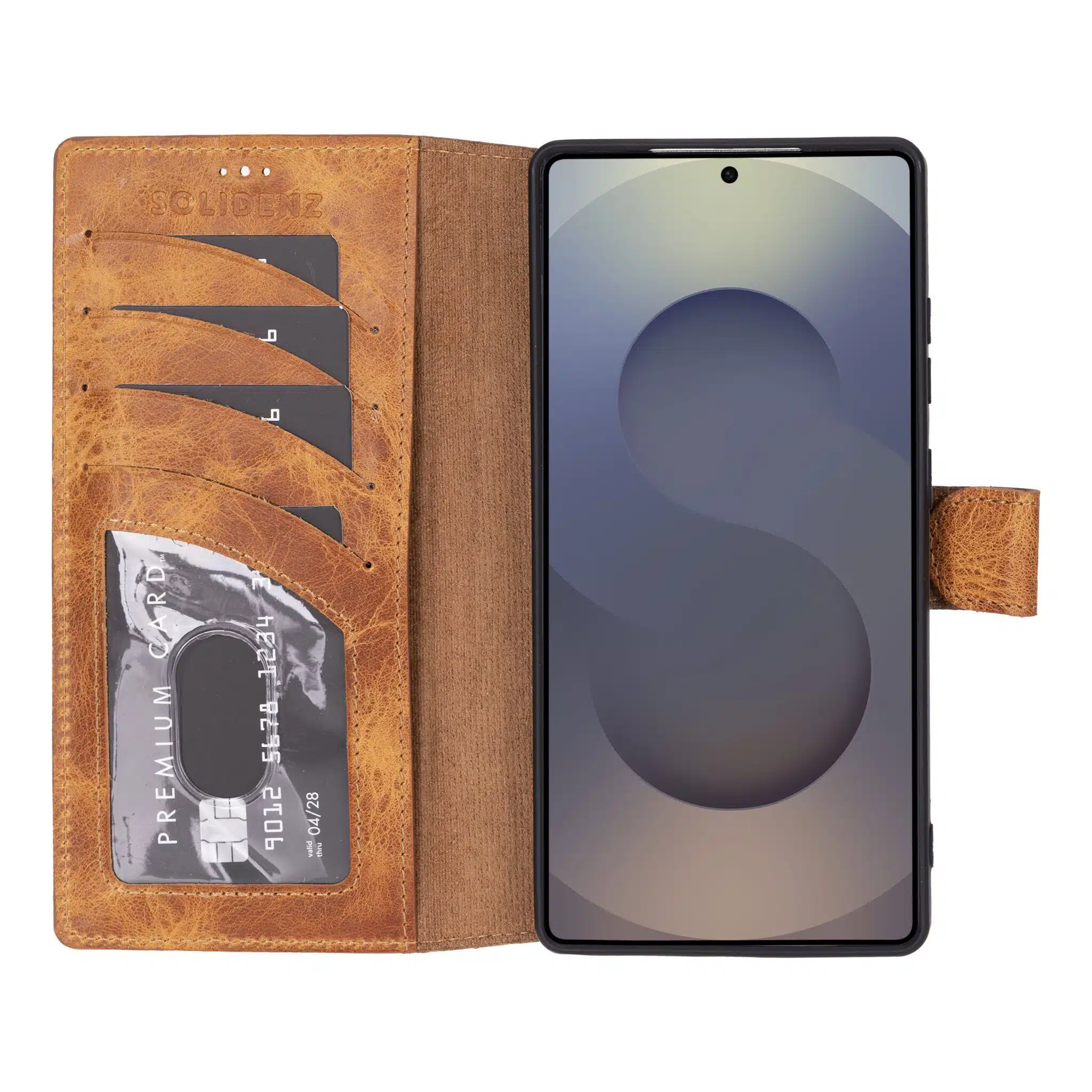 Solidenz Moda – Geschikt voor – Samsung S25 Ultra – Echt leren – Book Case – Lichtbruin - Afbeelding 3