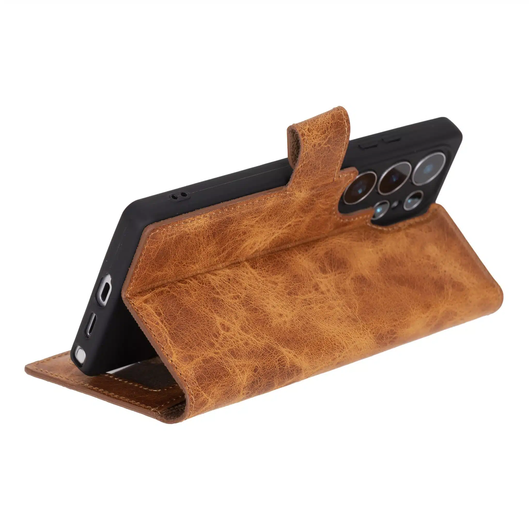 Solidenz Moda – Geschikt voor – Samsung S25 Ultra – Echt leren – Book Case – Lichtbruin - Afbeelding 4