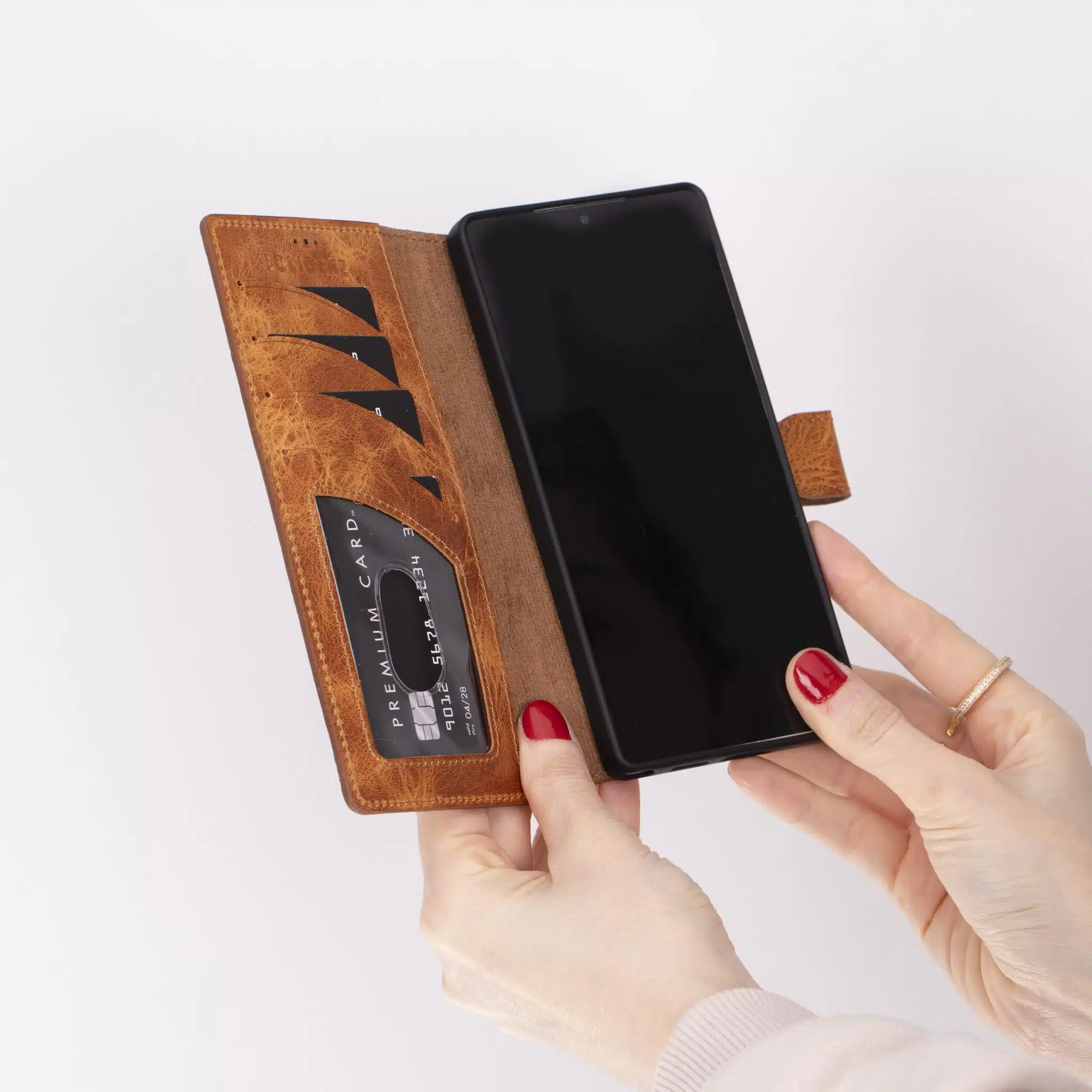 Solidenz Moda – Geschikt voor – Samsung S25 Ultra – Echt leren – Book Case – Lichtbruin - Afbeelding 5