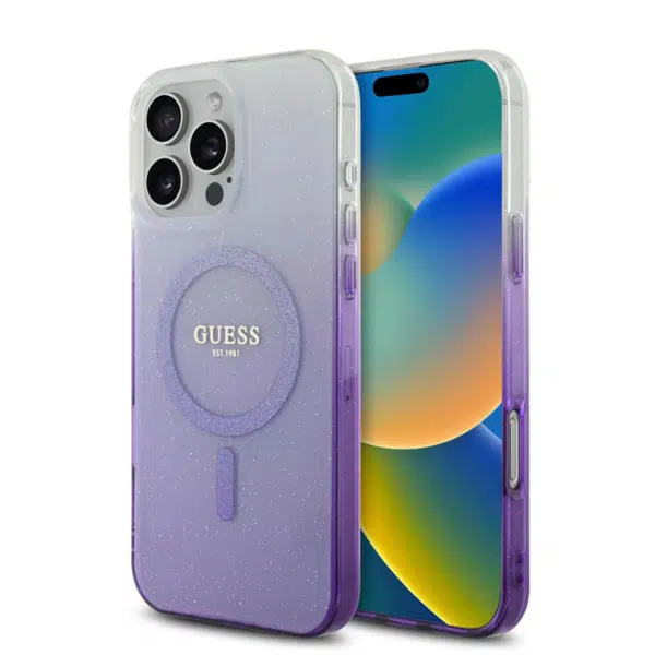 Guess - Backcover iPhone 16 Pro Max - Magsafe IML glitter gradient - Paars