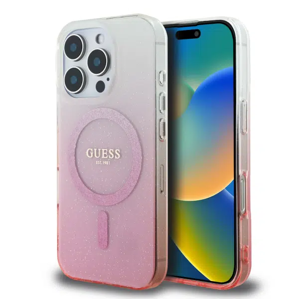 Guess - Backcover iPhone 16 Pro Max - Magsafe glitter gradient - Roze