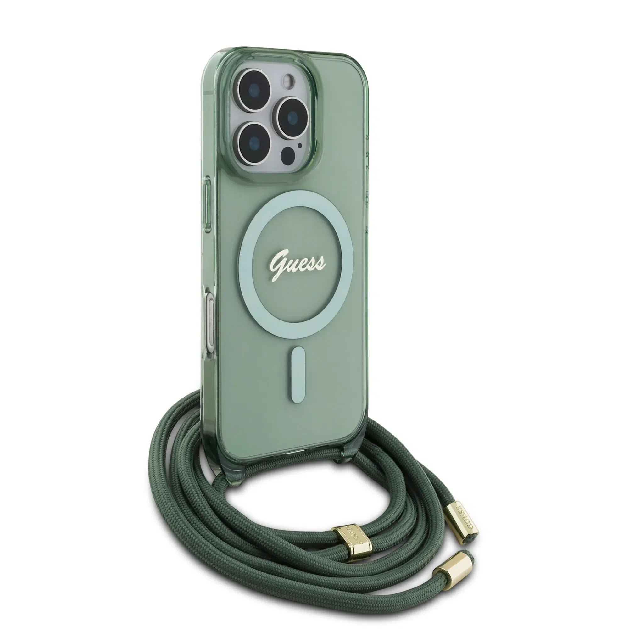 Guess - Backcover iPhone 16 Pro Max - Magsafe ML Glitter with pearl strap - Green - Afbeelding 3