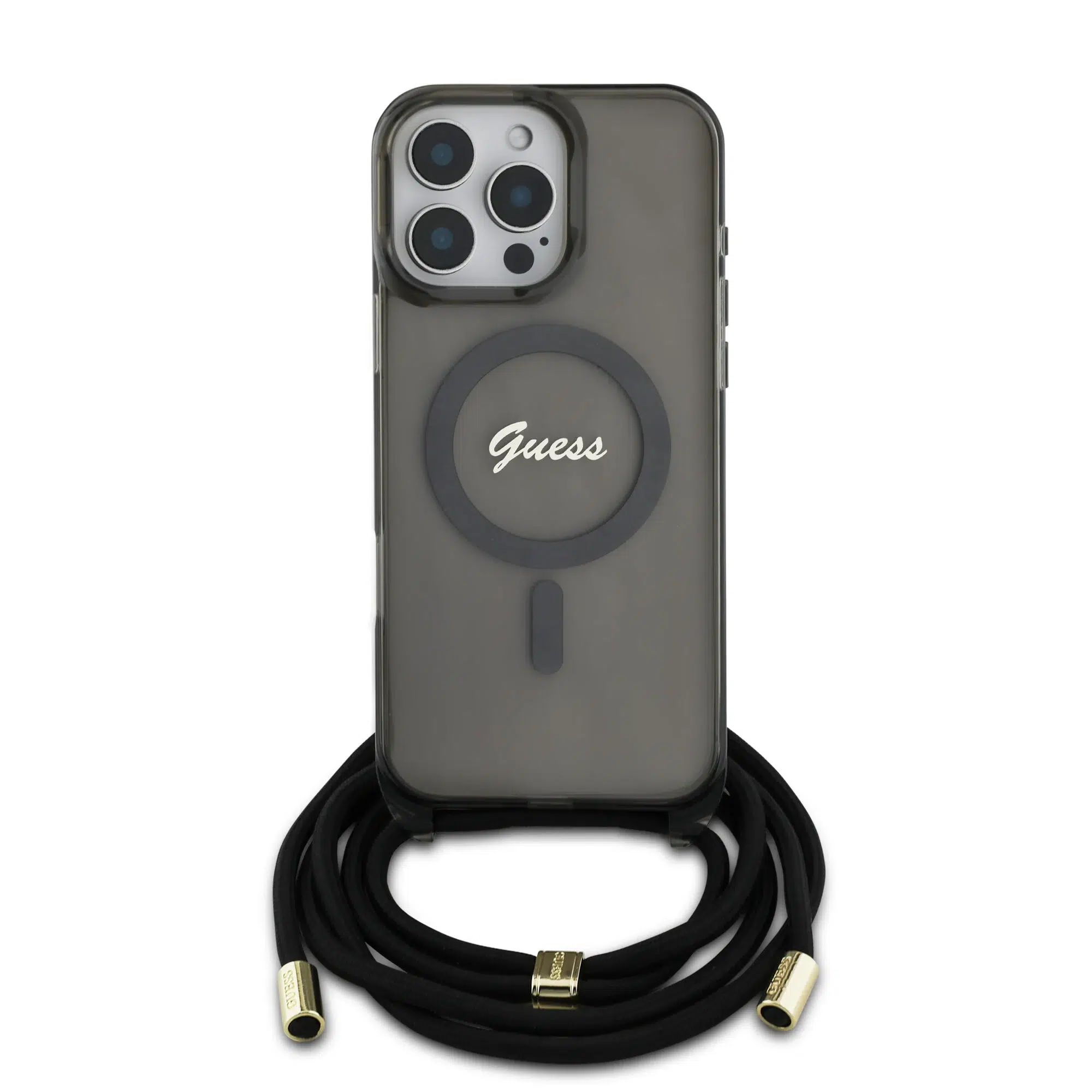 Guess - Backcover iPhone 16 Pro Max - Magsafe IML Glitter with pearls strap - Zwart - Afbeelding 1