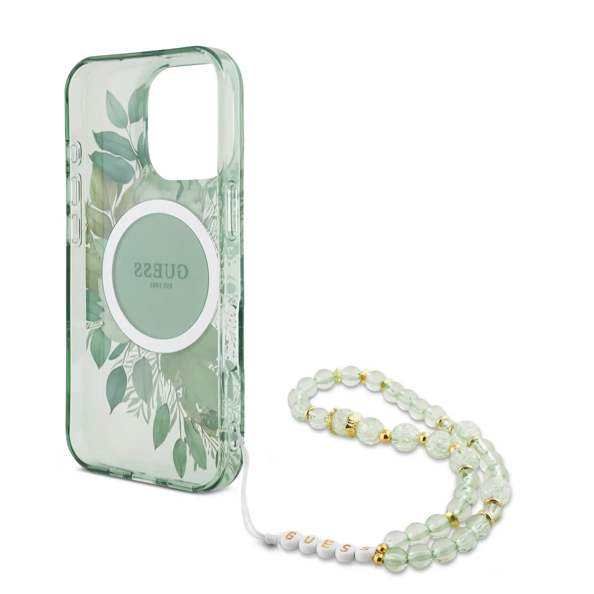 Guess - Backcover iPhone 16 Pro Max - Magsafe IML Glitter with pearls strap - Groen - Afbeelding 5