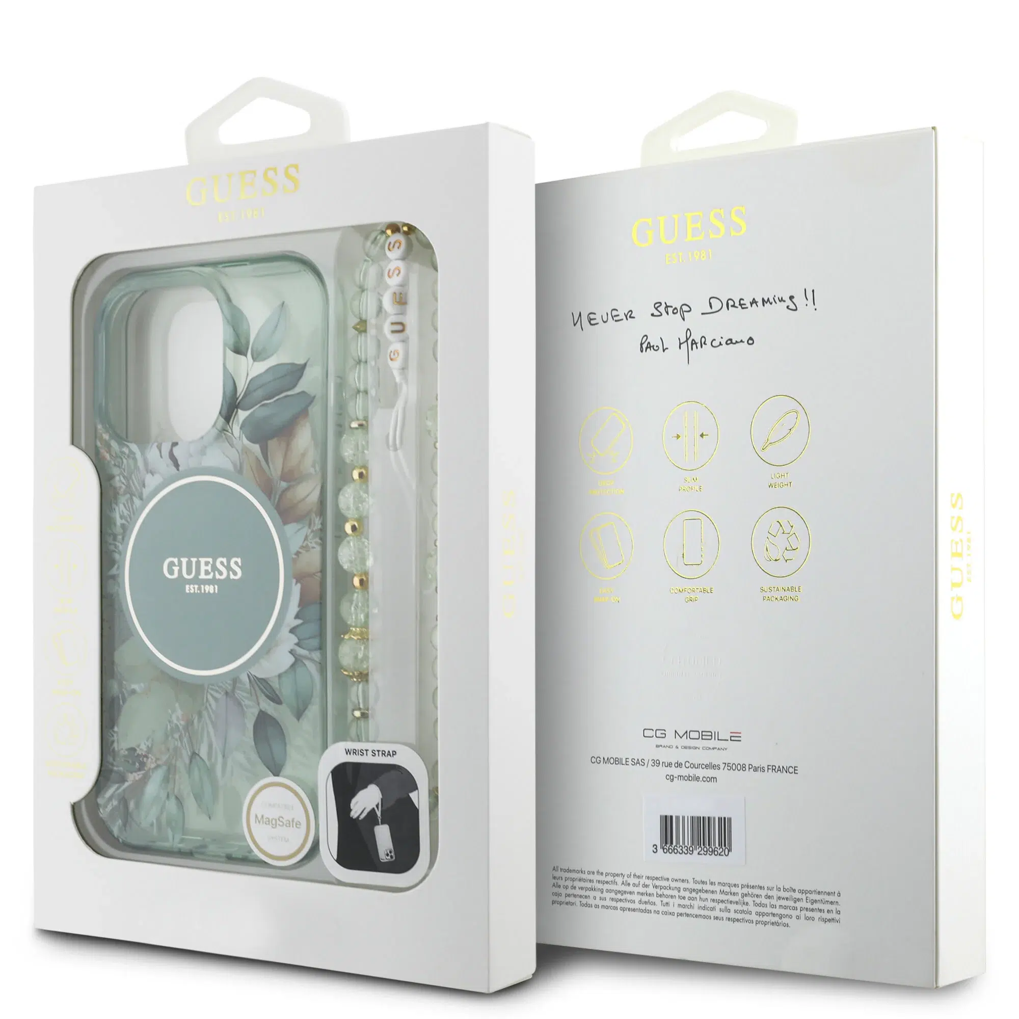 Guess - Backcover iPhone 16 Pro Max - Magsafe IML Glitter with pearls strap - Groen - Afbeelding 7